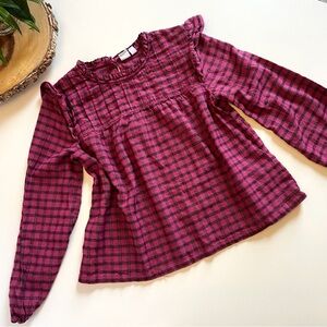 Gap Pink Flannel Tinsel Ruffle Shoulder Top | 14/16